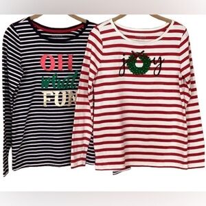 Talbots Christmas Cotton Long Sleeve Tees Bundle of 2 Size XS